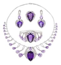 18ct white gold amethyst and diamond suite