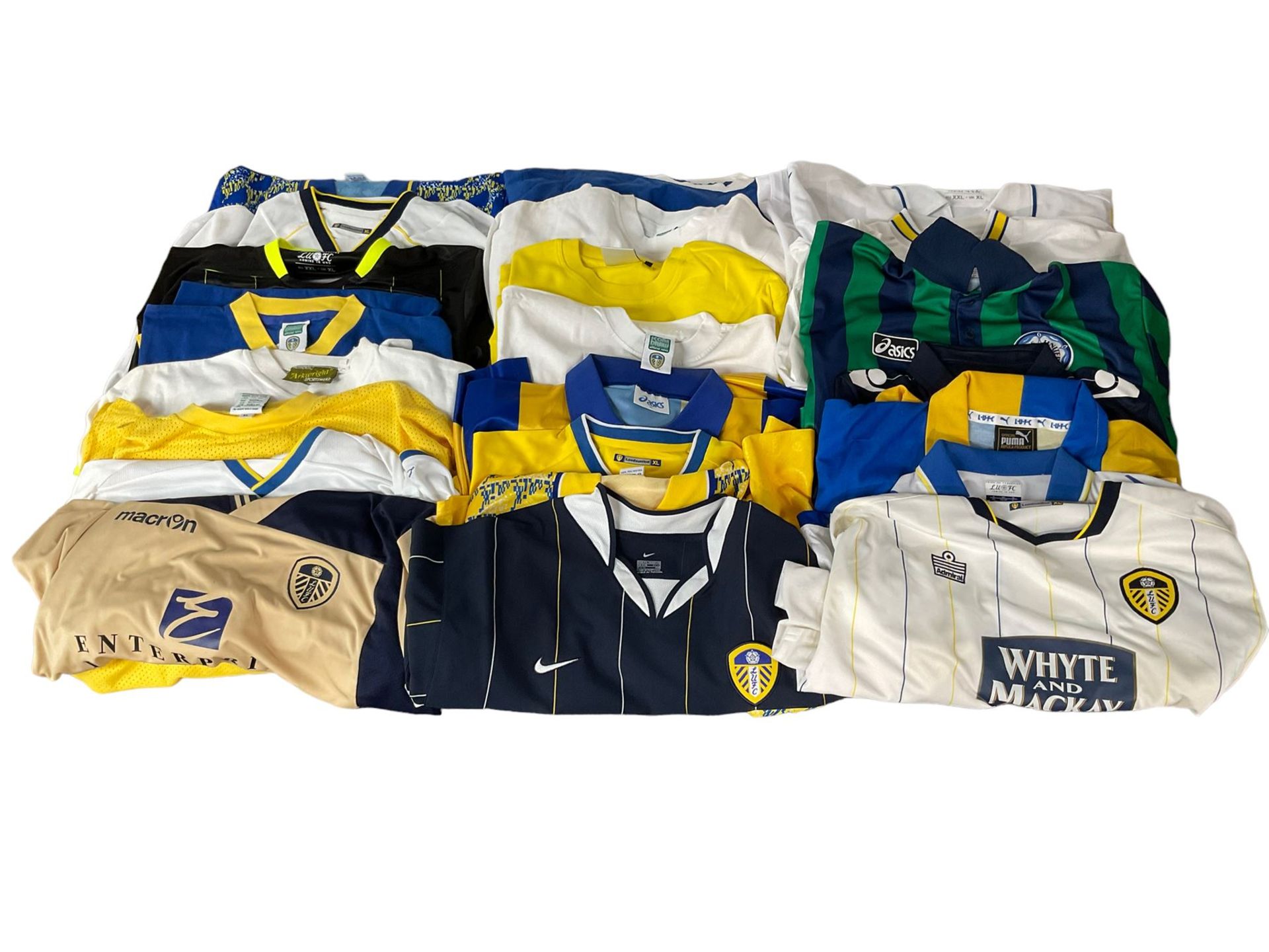 Leeds United football club - twenty-three replica shirts including 1970s 'Arkwright'