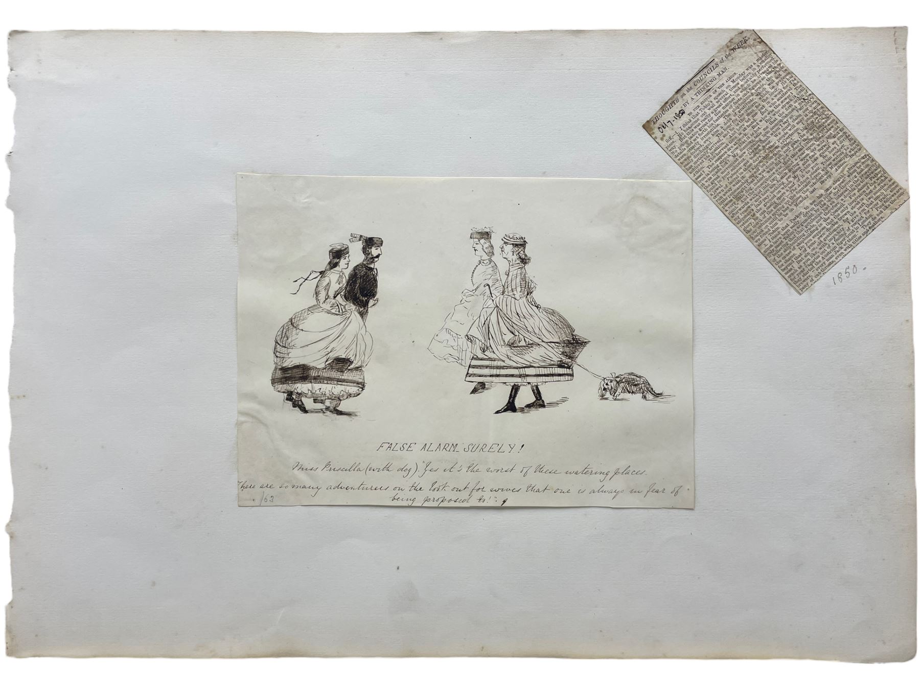 Album of Victorian sketches and caricatures with inscriptions and ephemeral cuttings 31cm x 44cm; to - Image 10 of 14