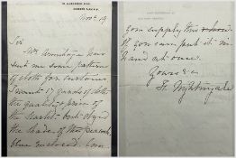 Florence Nightingale - Hand written letter on mourning stationery from 15 Gloucester Road