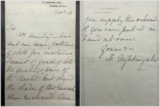 Florence Nightingale - Hand written letter on mourning stationery from 15 Gloucester Road