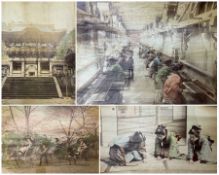 Kusakabe Kimbei (Japanese 1841-1934) Four hand coloured photographs of Japanese ceremonies etc 20cm
