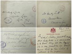 Postal History - A ring binder and contents of fifty five envelopes and parcel labels addressed to M