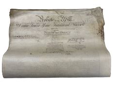 Large Victorian vellum probate document in the estate of Dame Louisa Anne Frankland Russell late of