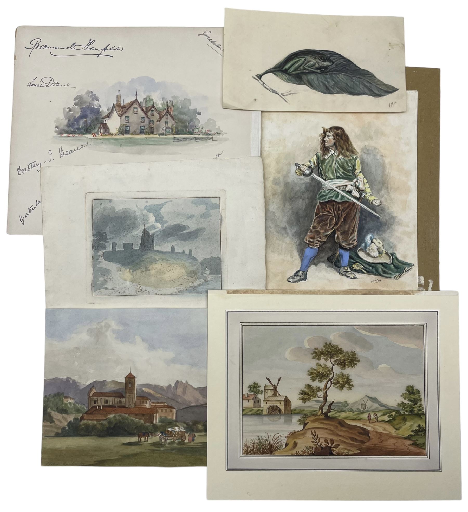 Album of Victorian sketches and caricatures with inscriptions and ephemeral cuttings 31cm x 44cm; to - Image 3 of 14