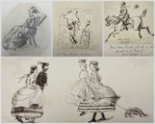 Album of Victorian sketches and caricatures with inscriptions and ephemeral cuttings 31cm x 44cm; to