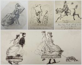 Album of Victorian sketches and caricatures with inscriptions and ephemeral cuttings 31cm x 44cm; to