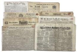 Collection of mainly 19th century newspapers including Yorkshire Gazette 1821