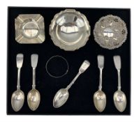 Five Victorian silver fiddle pattern teaspoons Exeter 1861 Maker Josiah Williams & Co