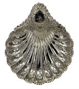 Edwardian silver shell shape fruit dish with fluted and floral decoration