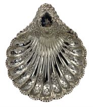 Edwardian silver shell shape fruit dish with fluted and floral decoration