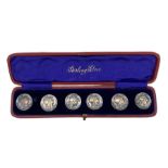 Set of six cast silver buttons of Art Nouveau design with the head of Minerva in original box Sheffi