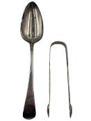 George III old english pattern silver serving spoon with engraved initials by Thomas Streetin