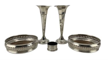 Pair of silver trumpet shape vases H18cm