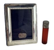 Modern silver photograph frame with millenium mark by Carrs of Sheffield 12cm x 9cm and ruby glass