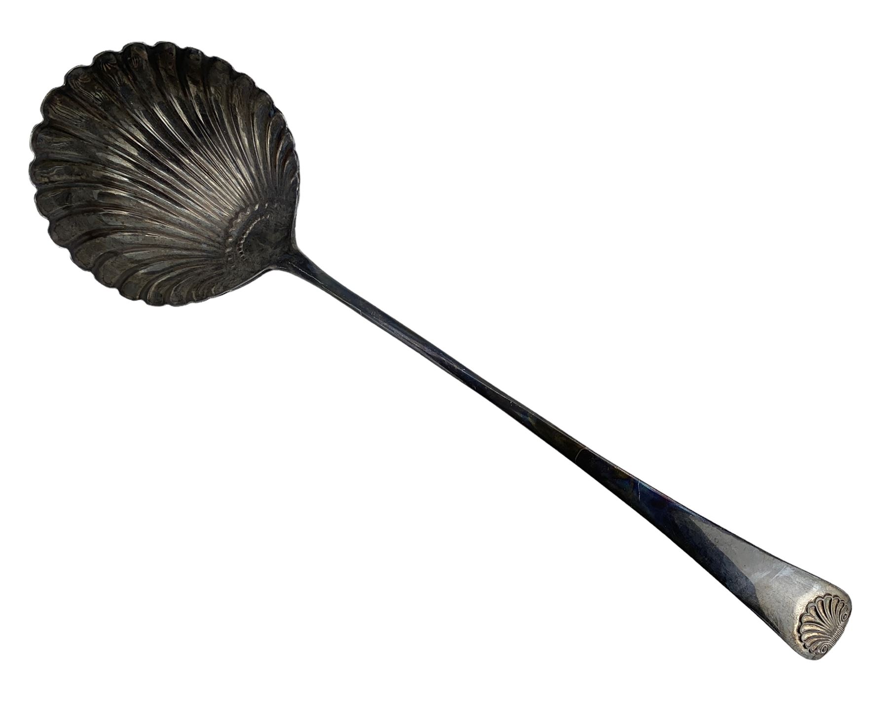 Georgian silver soup ladle with shell terminal and fluted bowl