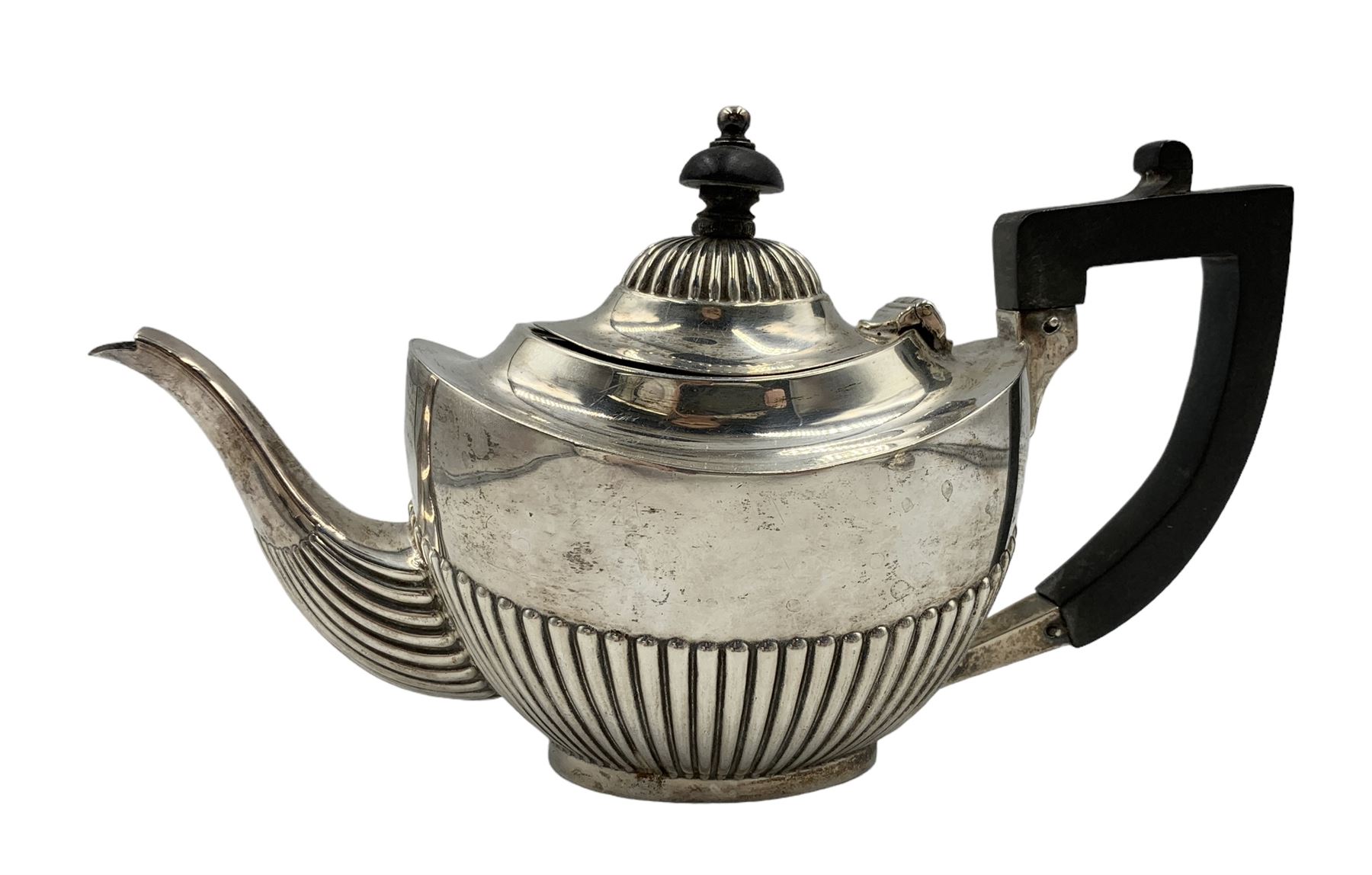 Edwardian silver bachelors teapot of oval form with half body decoration - Image 2 of 3