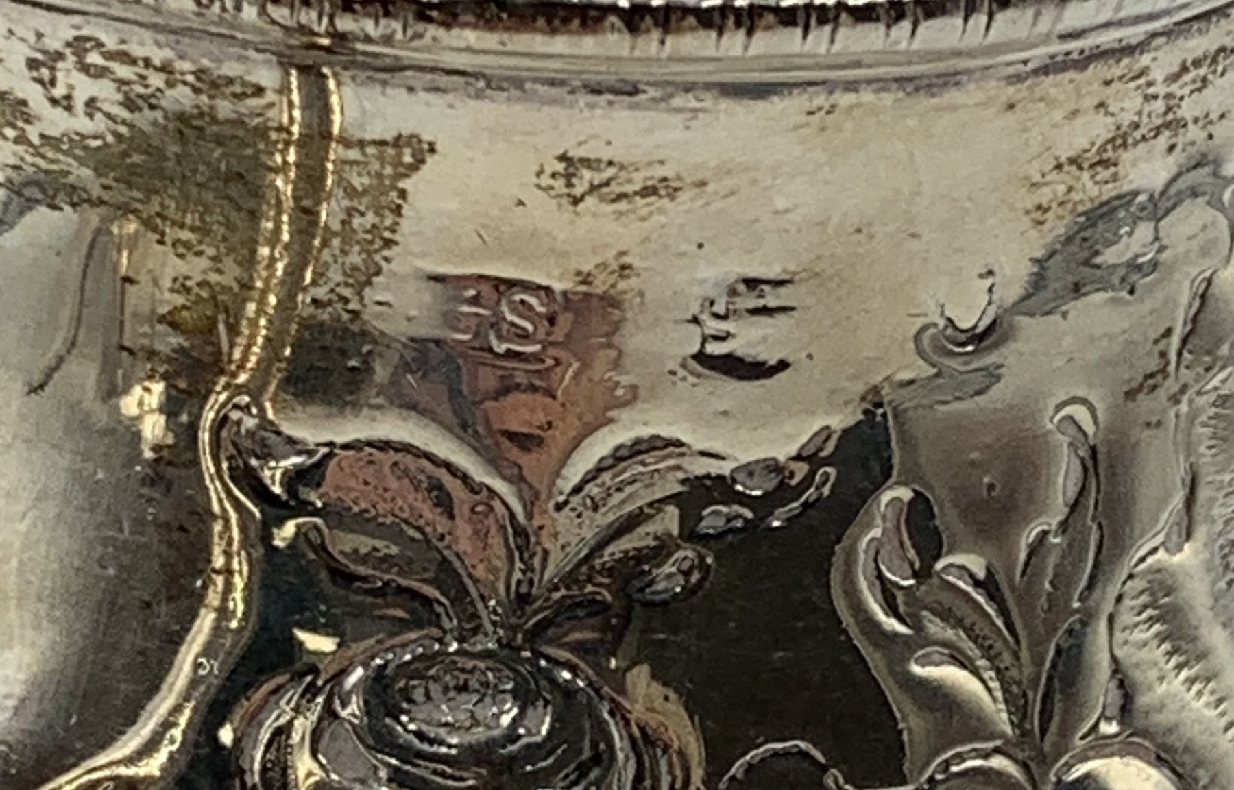 George III silver baluster cream jug with scroll handle and later embossed decoration - Image 4 of 4