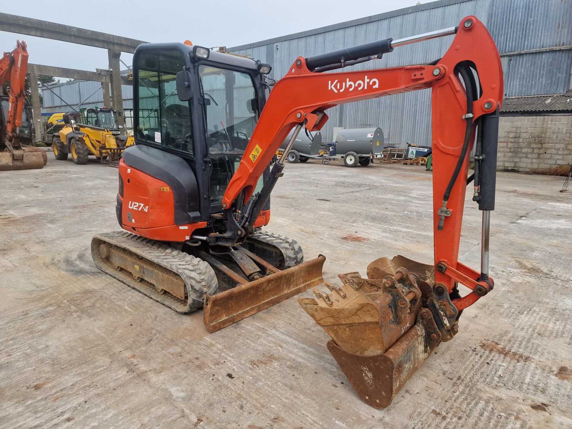 2016 Kubota U27-4 Rubber Tracks, Blade, Offset, Strickland Manual QH, Piped, 48", 24", 18" Bucket - Image 7 of 70