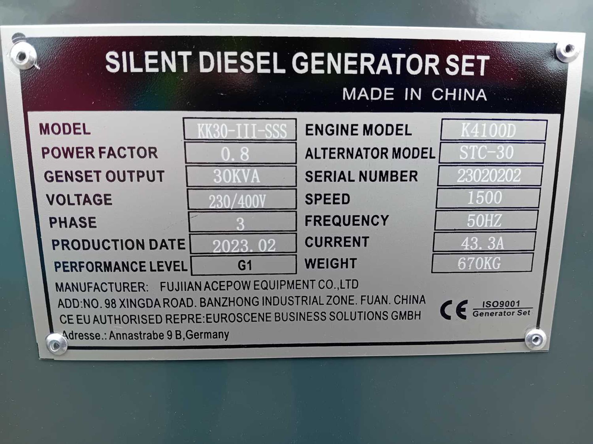 Unused 2023 Kawakenki KK30-III-SSS 30KvA Generator - Image 12 of 12