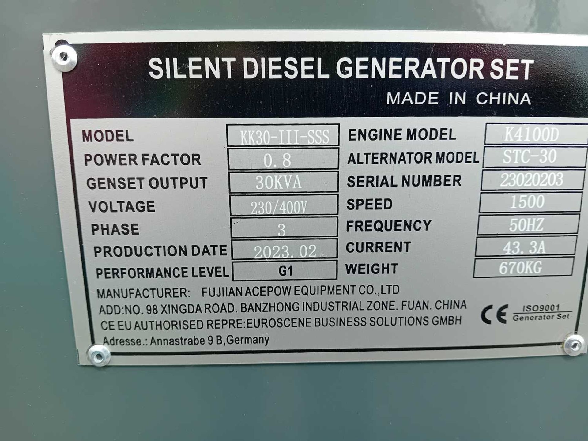 Unused 2023 Kawakenki KK30-III-SSS 30KvA Generator - Image 12 of 24