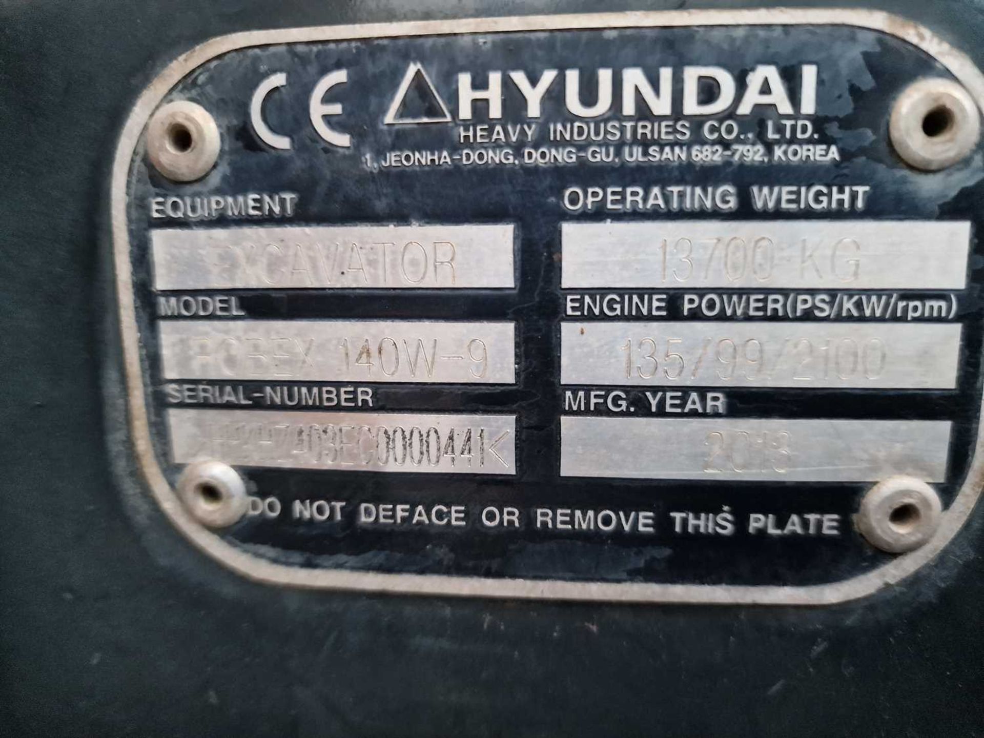 2013 Hyundai R140W-9 Wheeled Excavator, Blade, CV, Geith Hydraulic QH, Piped, Aux. Piping, Reverse C - Image 34 of 68