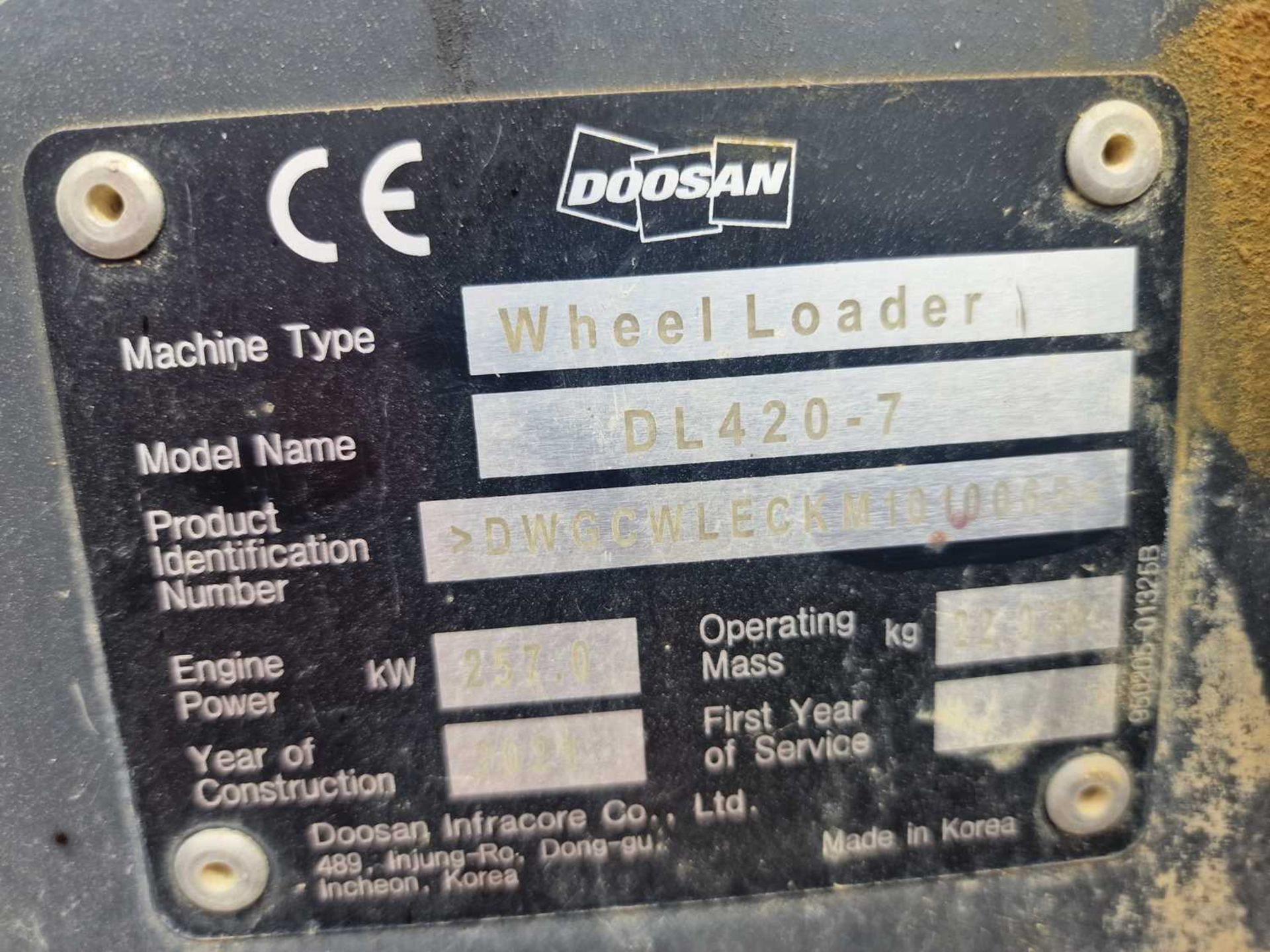 2021 Doosan DL420-7 Wheeled Loader, Reverse Camera, Joystick Controls, Auto Lube, WLI, A/C - Image 54 of 54