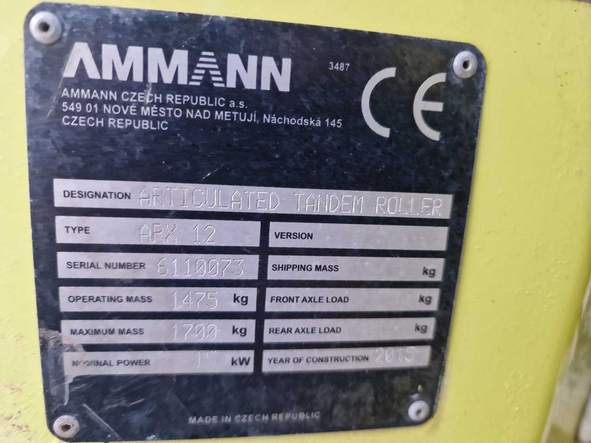 2015 Ammann ARX12 Double Drum Vibrating Roller, Roll Bar - Image 17 of 17