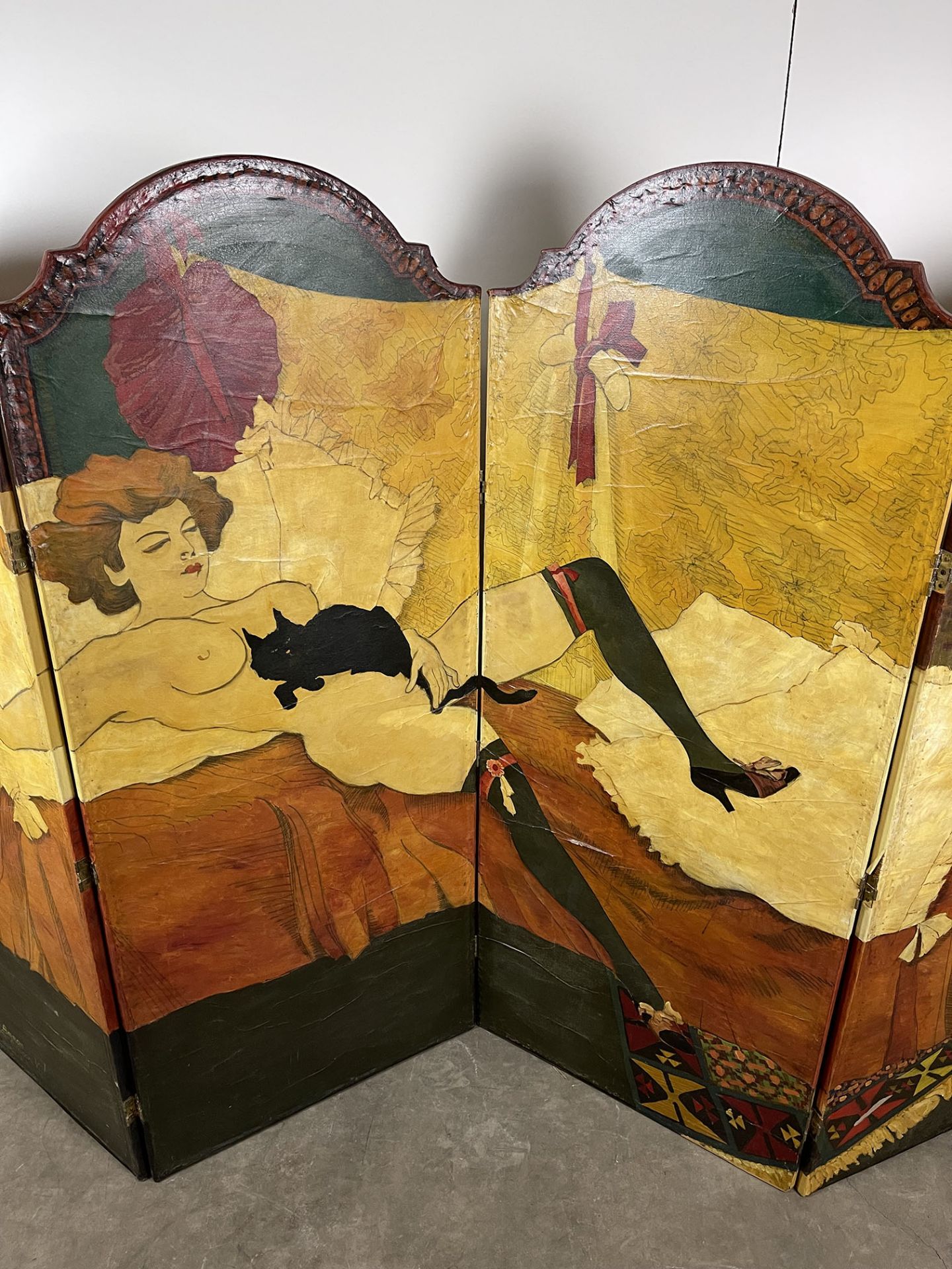 Tetraptych (4 Section) Folding Screen Erotic Painting - Image 9 of 17