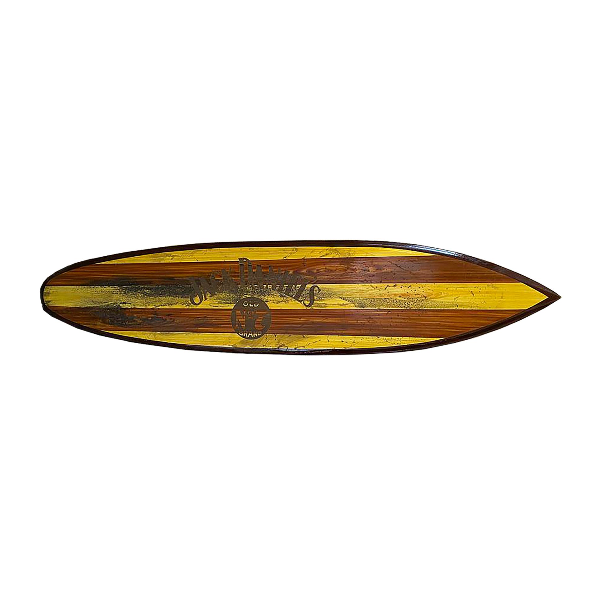 Jack Daniels Advertisement in the Shape of a Wooden Surfboard