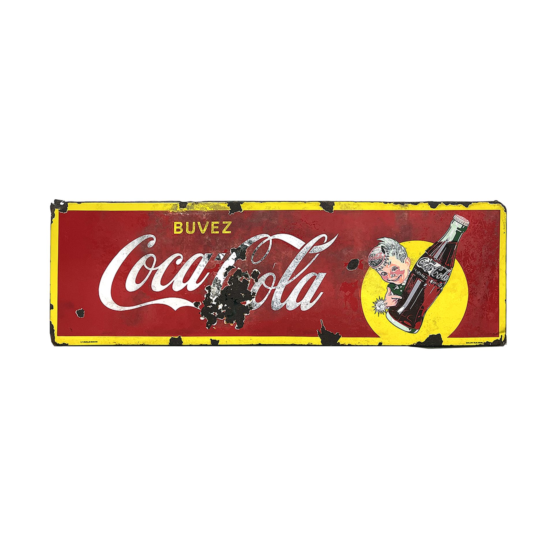 Vintage Belgian Coca-Cola Enamel Sign Featuring Coca-Cola Sprite Boy