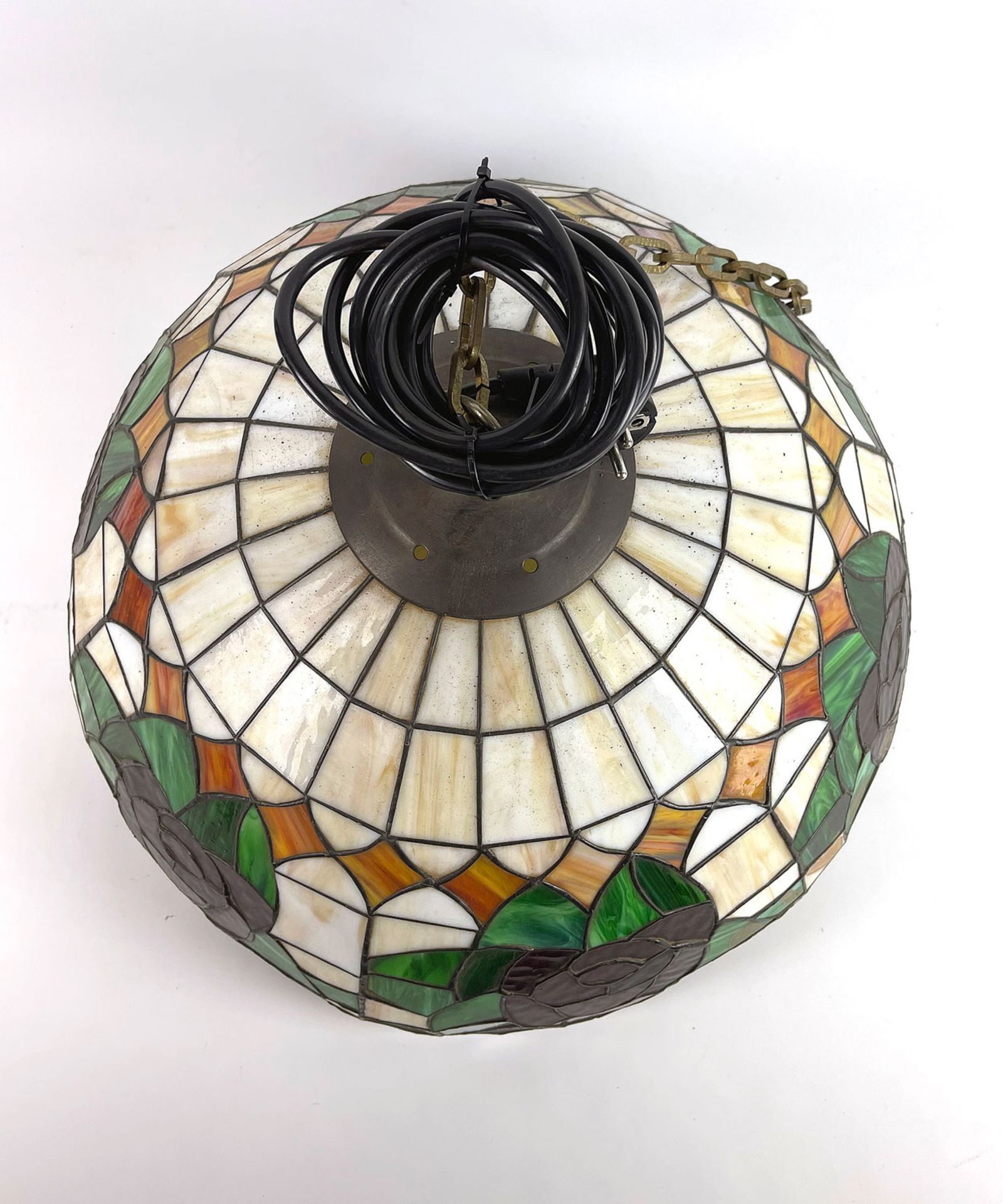 Tiffany Style Hanging Ceiling Lamp with Rose Motif - Image 3 of 4