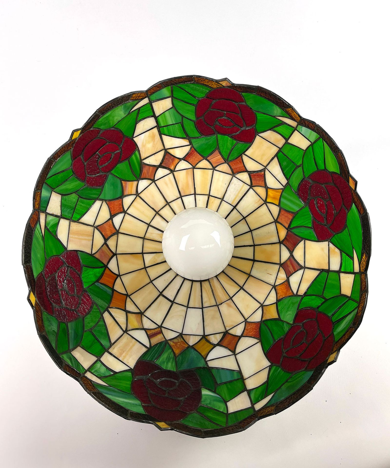 Tiffany Style Hanging Ceiling Lamp with Rose Motif - Image 4 of 4