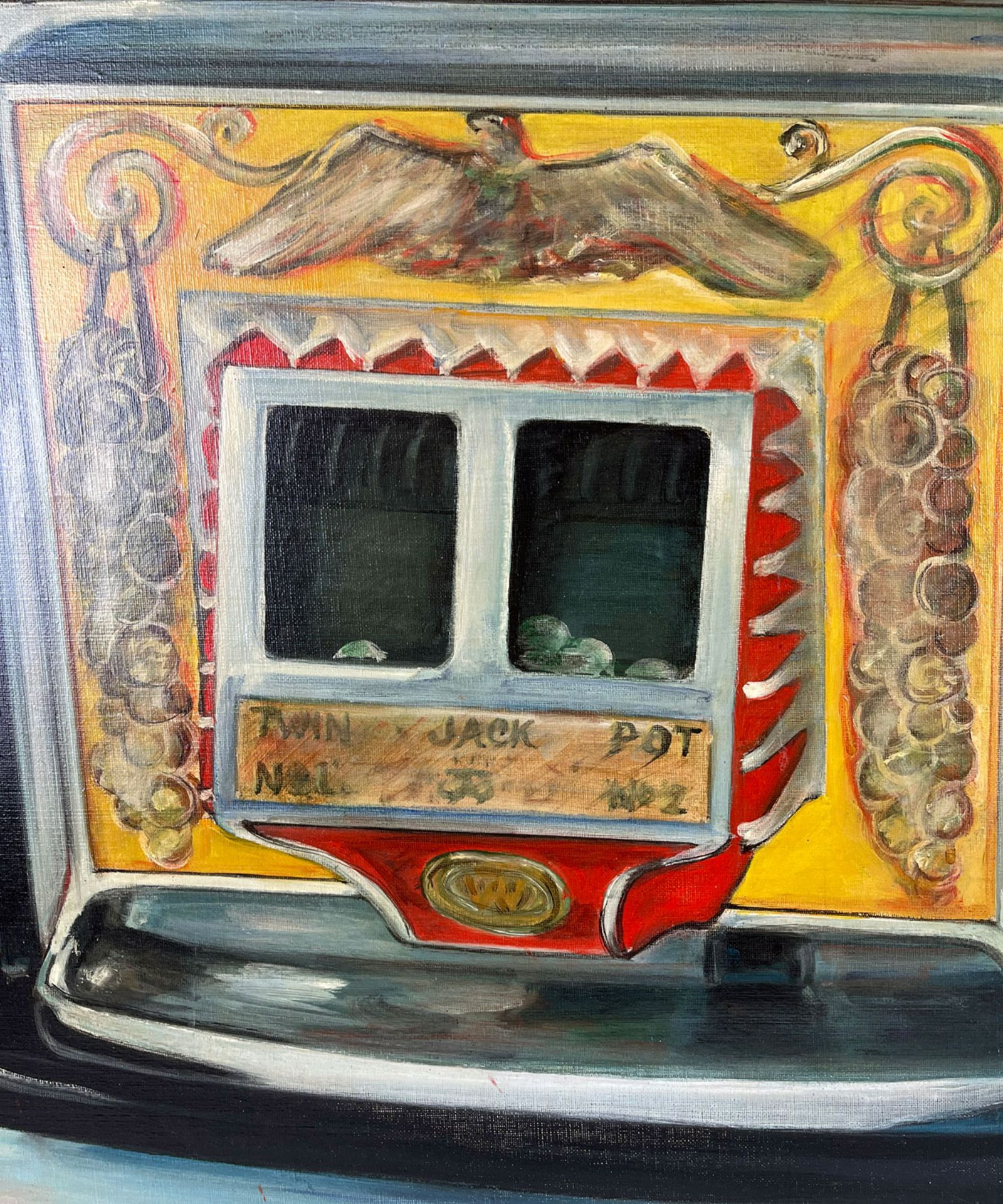 Framed J. Krivine Painting of Watling Treasury Slot Machine - Image 3 of 5