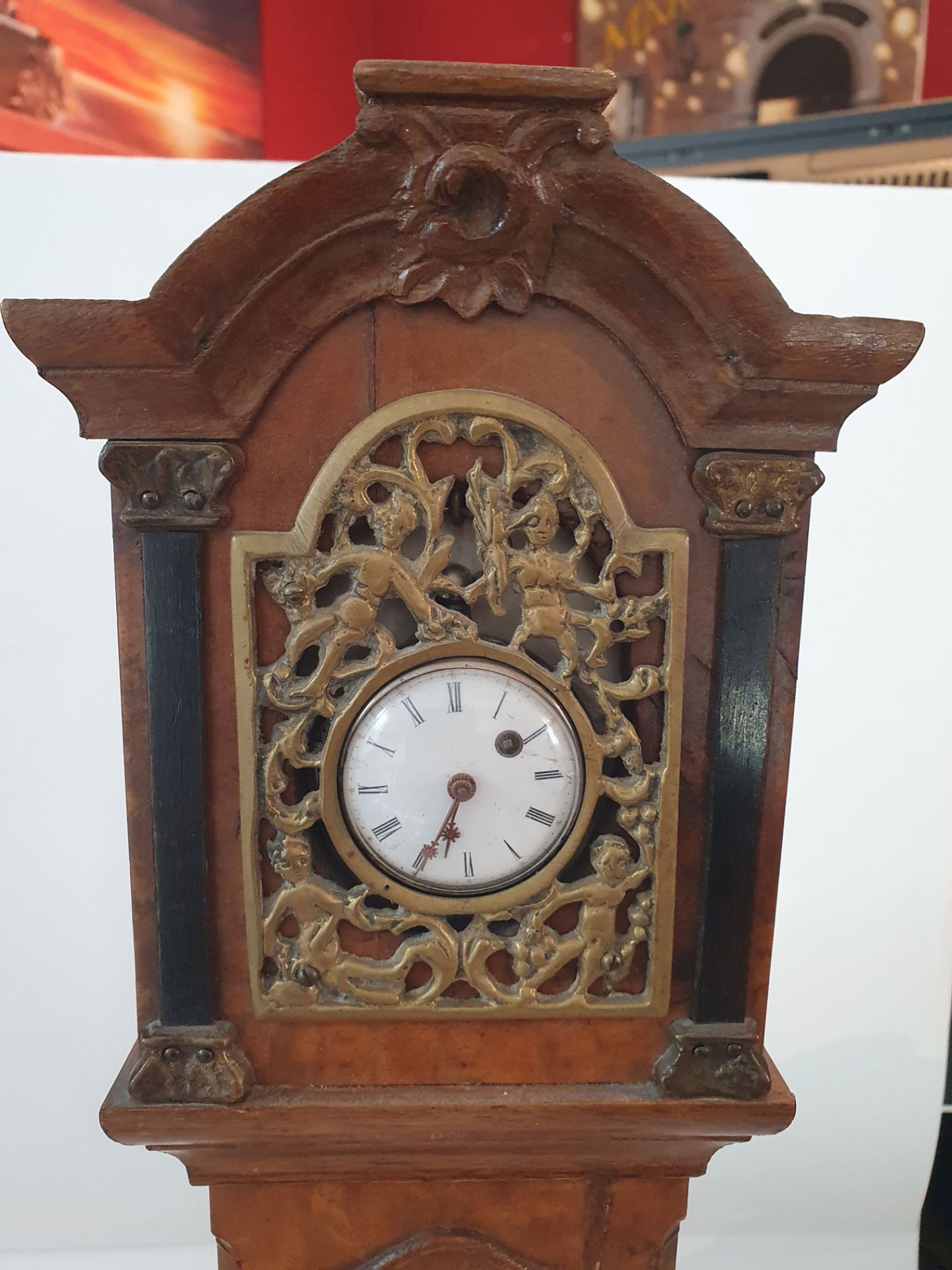 Early Miniature Clock Case with Hanging Pocket Watch Clock Face - Image 3 of 9