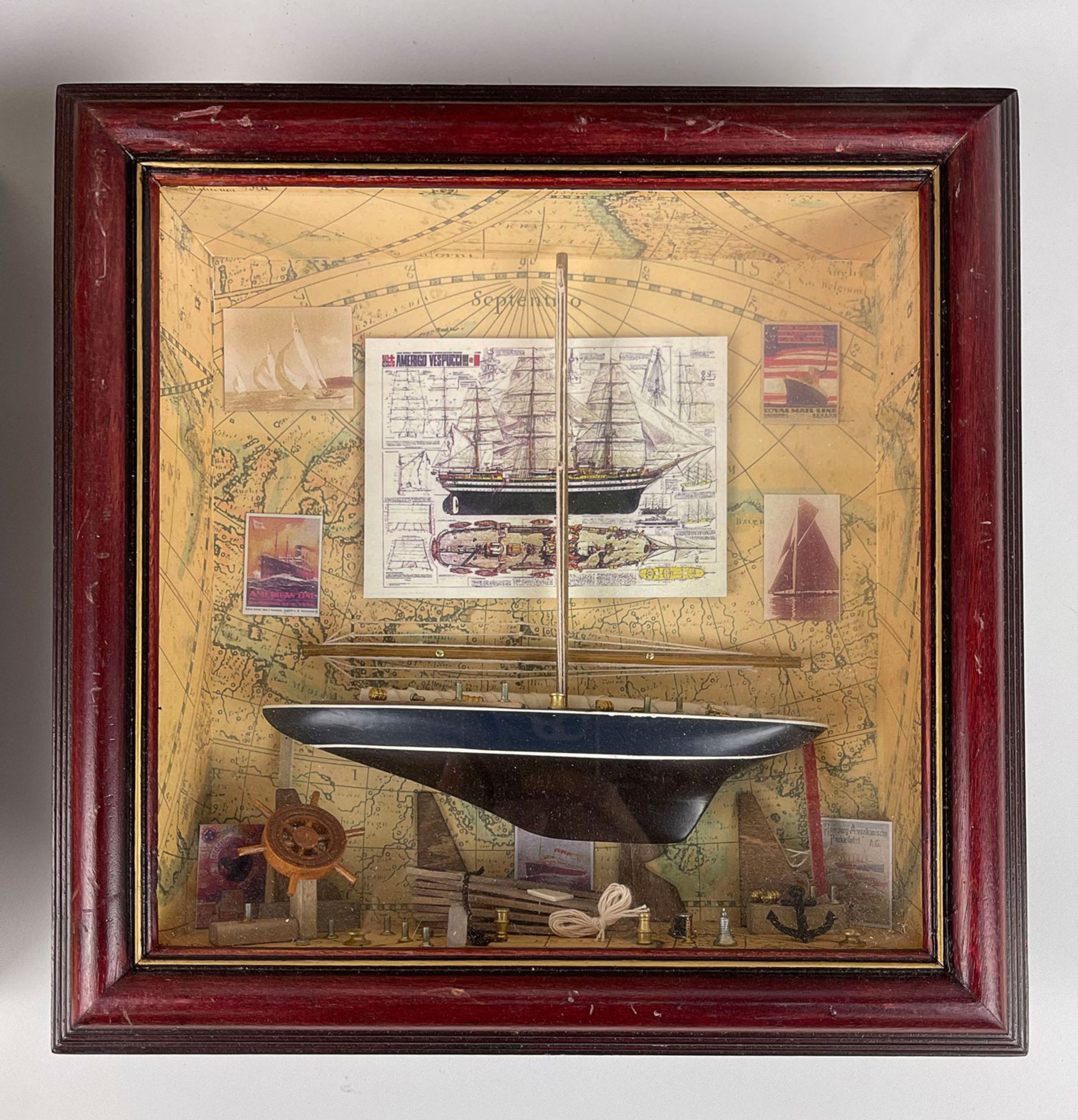 Set of 3 framed ship knots and boats - Image 2 of 4