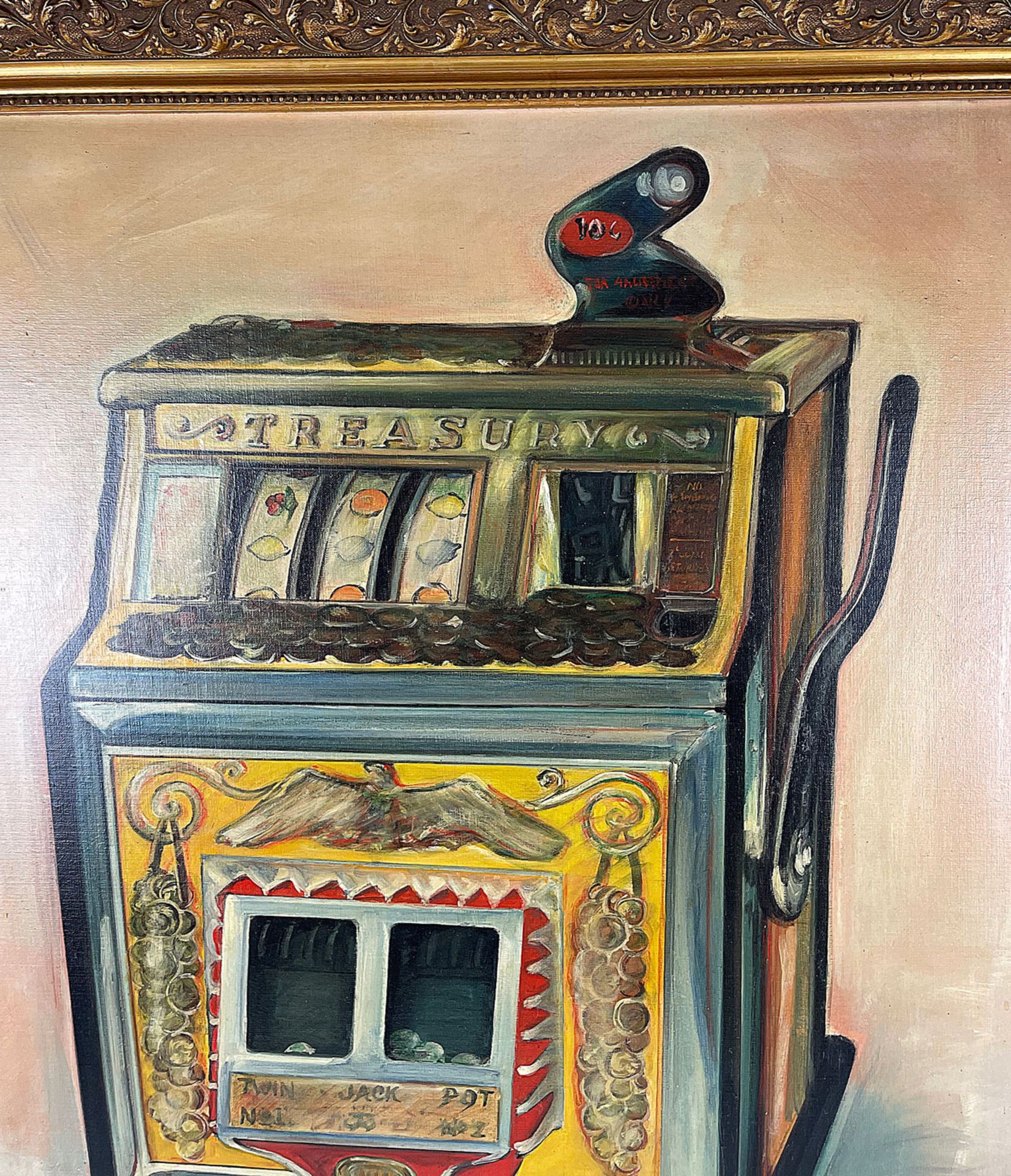 Framed J. Krivine Painting of Watling Treasury Slot Machine - Image 4 of 5