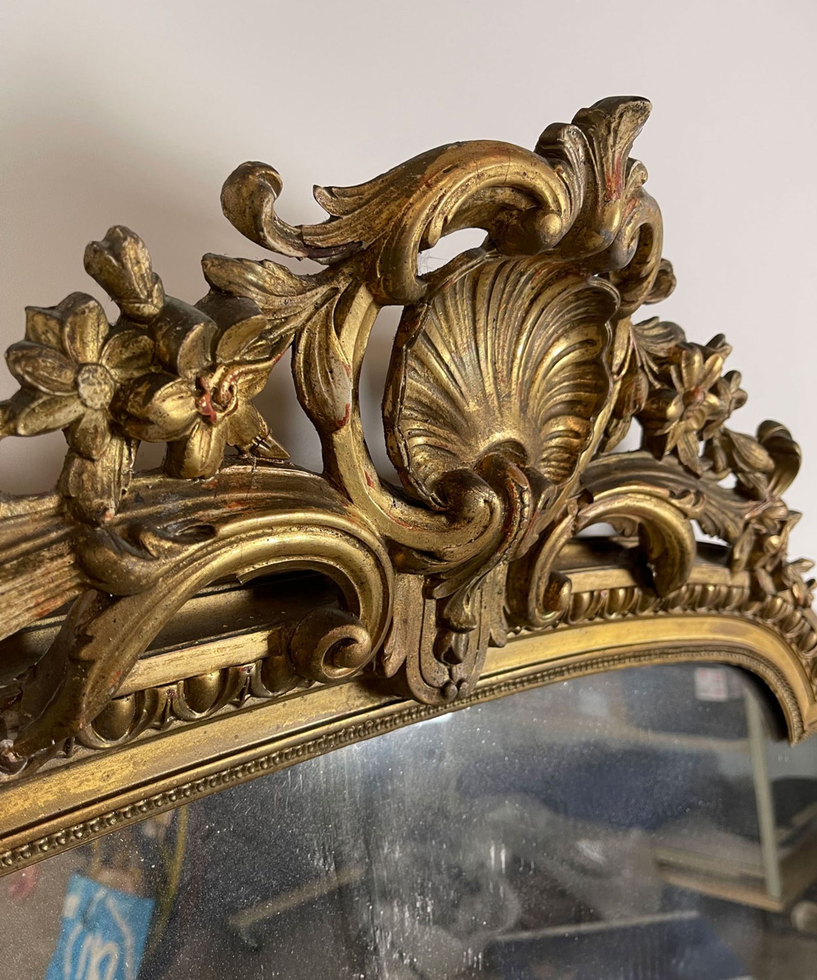 Large Antique Castle Mirror with Gilded Wooden Frame - Image 3 of 13