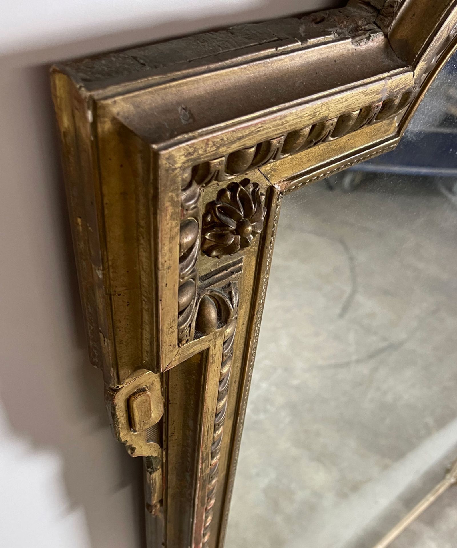 Large Antique Castle Mirror with Gilded Wooden Frame - Image 6 of 13