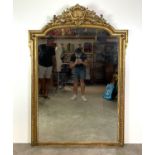 Large Antique Castle Mirror with Gilded Wooden Frame