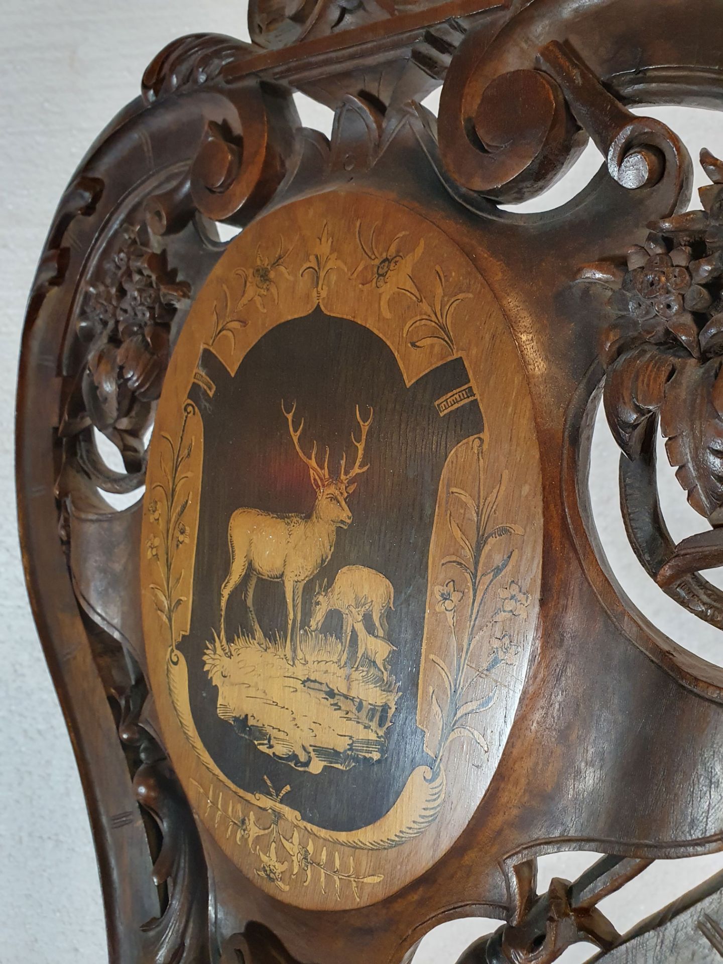Antique Black Forest Wooden Chair with 3 Tune Music Box - Bild 3 aus 13