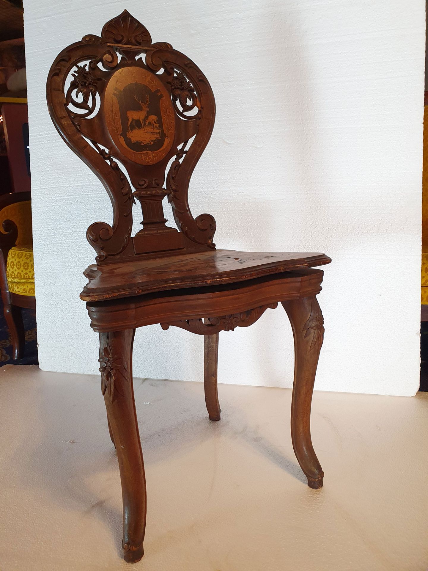 Antique Black Forest Wooden Chair with 3 Tune Music Box - Bild 2 aus 13
