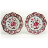 pair of quite big round 18th Cent. Chinese dishes with a corrugated border in porcelain with a '