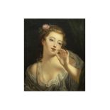 antique, presumably French, oil on canvas in the style/after Jean-Baptiste Greuze || Antiek, allicht