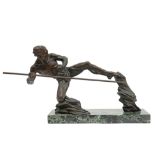 P. Berjean signed Art Deco sculpture in bronze on its original green marble base || BERJEAN P. (