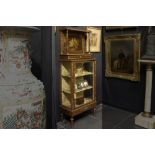 small neoclassical display cabinet with a door with "vernis Martin" (lacquer) panel || Mooi