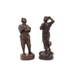 pair of Chinese Cultural Revolution period sculptures in wood || Paar Chinese houtsculpturen uit