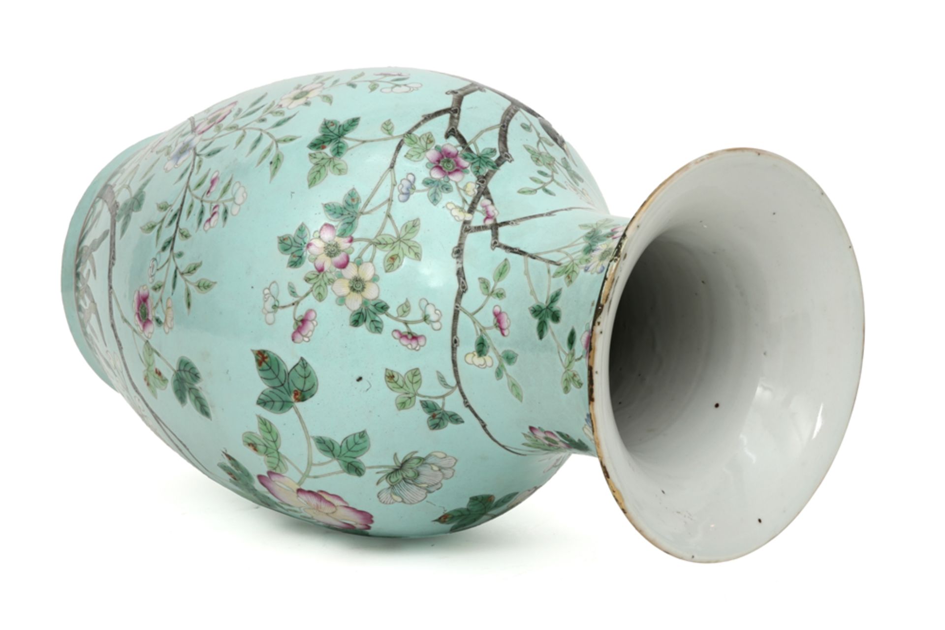 antique Chinese vase in marked porcelain with a polychrome decoration with bird, flowers and - Image 3 of 5
