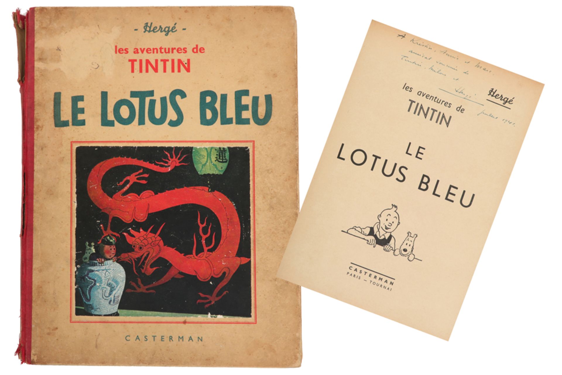 Hergé hand signed and dedicated "Tintin" - album : "Le Lotus bleu" with dedication "A Kristin, Annie - Image 7 of 7