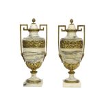 pair of quite big covered neoclassical urns in marble and gilded bronze || Paar vrij grote